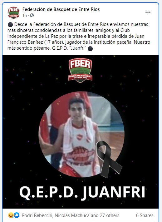 condolencias juanfri federacion de basquet