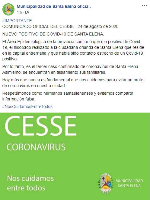 confirmacion muni santa elena caso covid