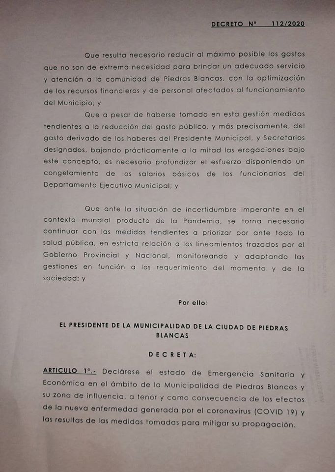 decreto piedras blncas emergencia sanitaria y economica 2