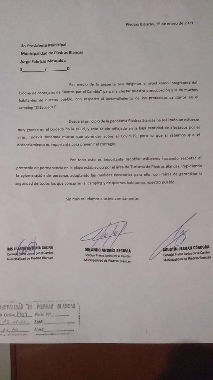 nota concejales cambiemos piedras blancas protocolos