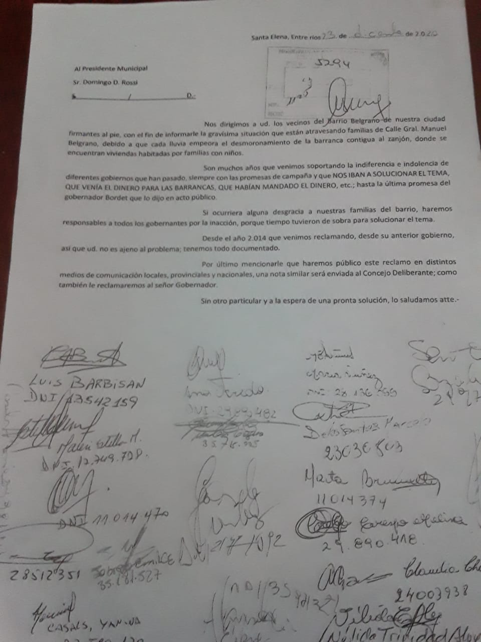 nota presentada a municipio vecinos de barrio belgrano