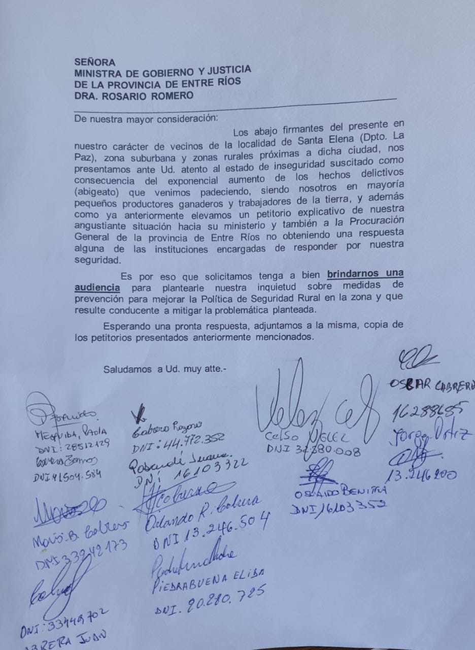 nota presentada a romero por abigeato en santa elena